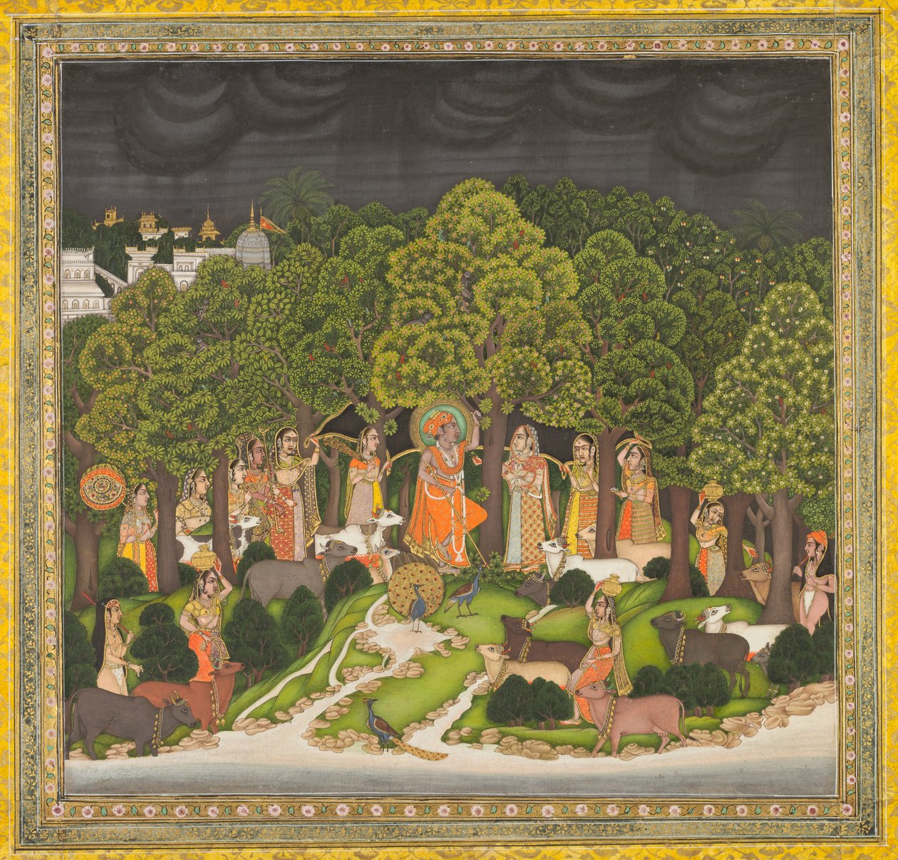 Radha i Krishna spotykają się w lesie podczas burzy autorstwa Unknown artist