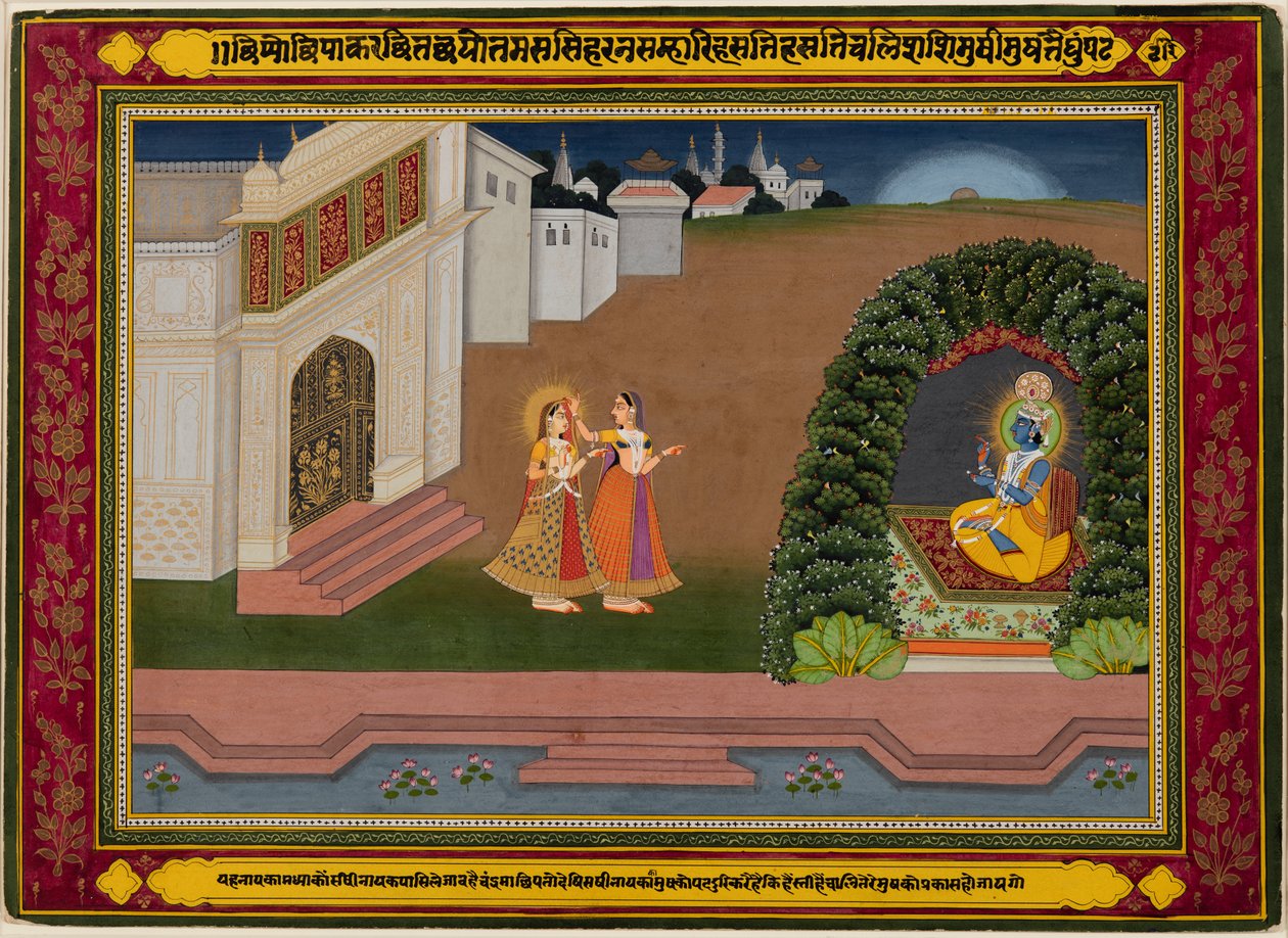 Powiernik Radhy przyprowadza ją do Kryszny, na podstawie poezji Bihari (ind., 1595–1663) autorstwa Unknown artist