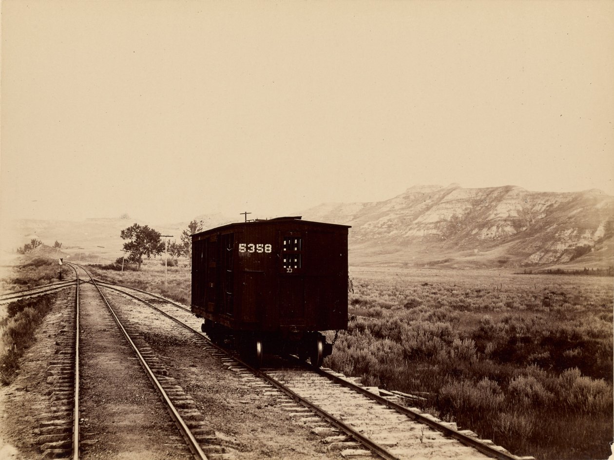 [Wagon kolejowy na torach] autorstwa Unknown artist