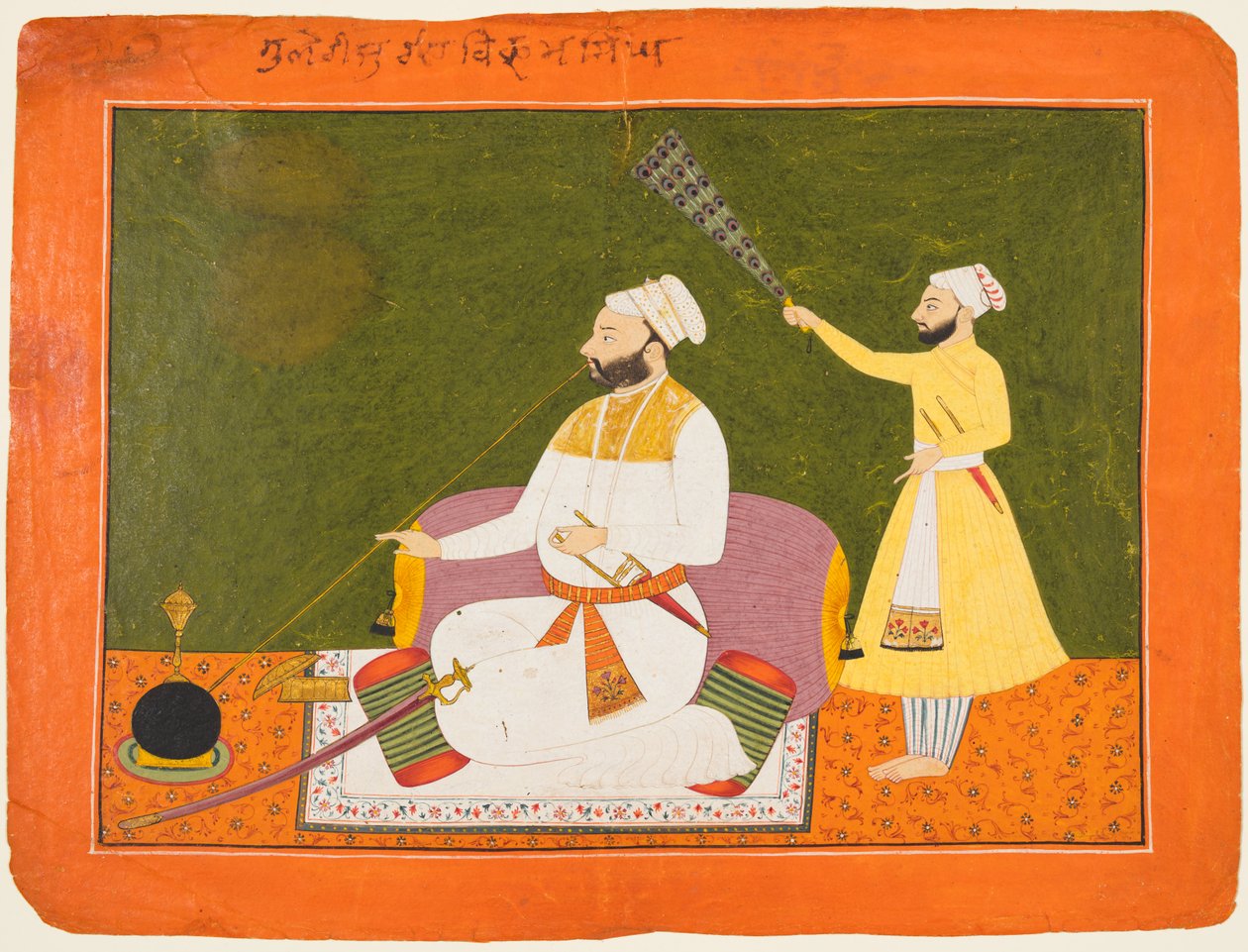 Raja Bikram Singh z Guler (r. 1661-75) palący fajkę wodną autorstwa Unknown artist