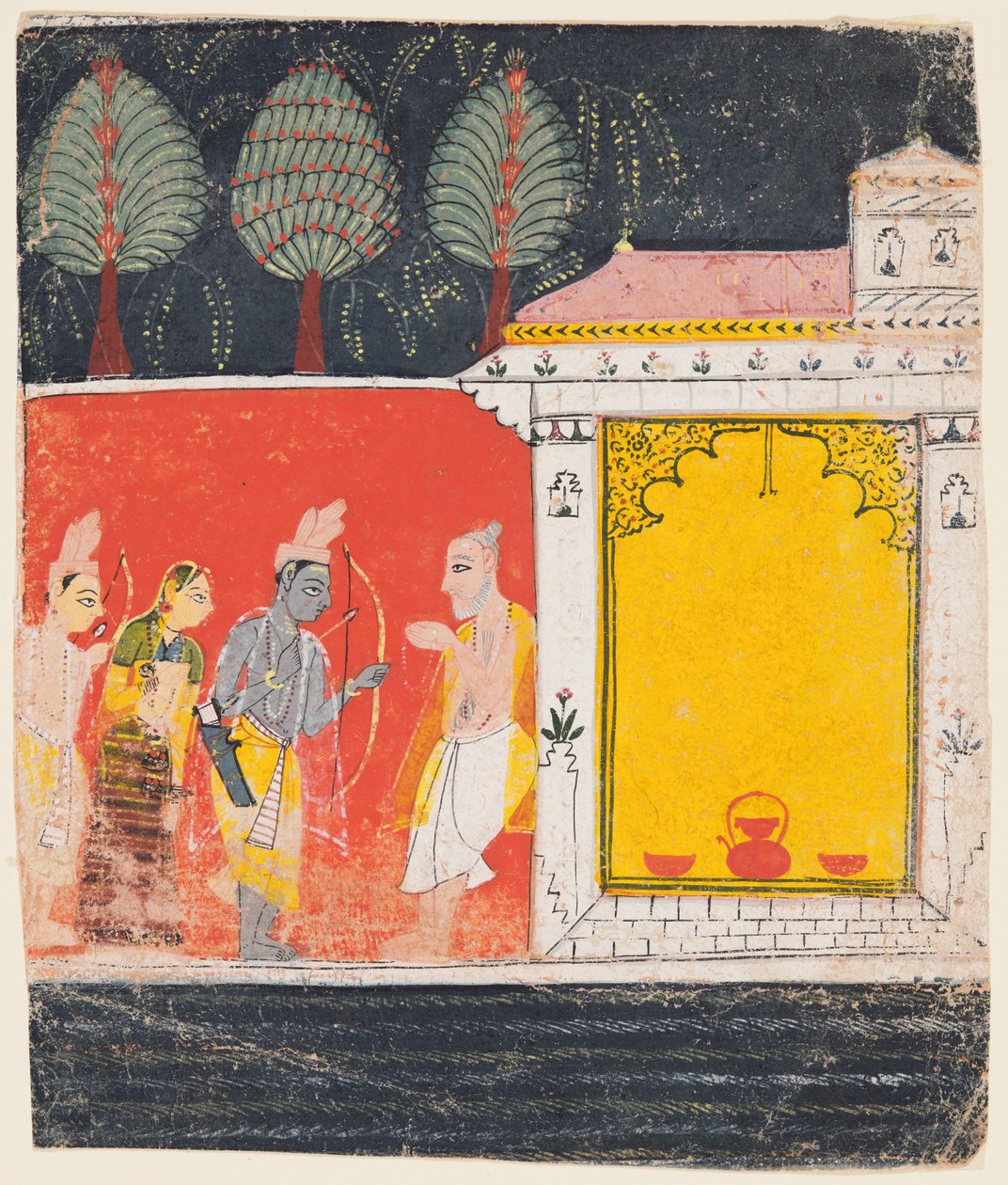 Rama, Sita i Lakszmana Odwiedź Pustelnię w Mędrcu Bharadwaja w Prayag, z Ramajany autorstwa Unknown artist