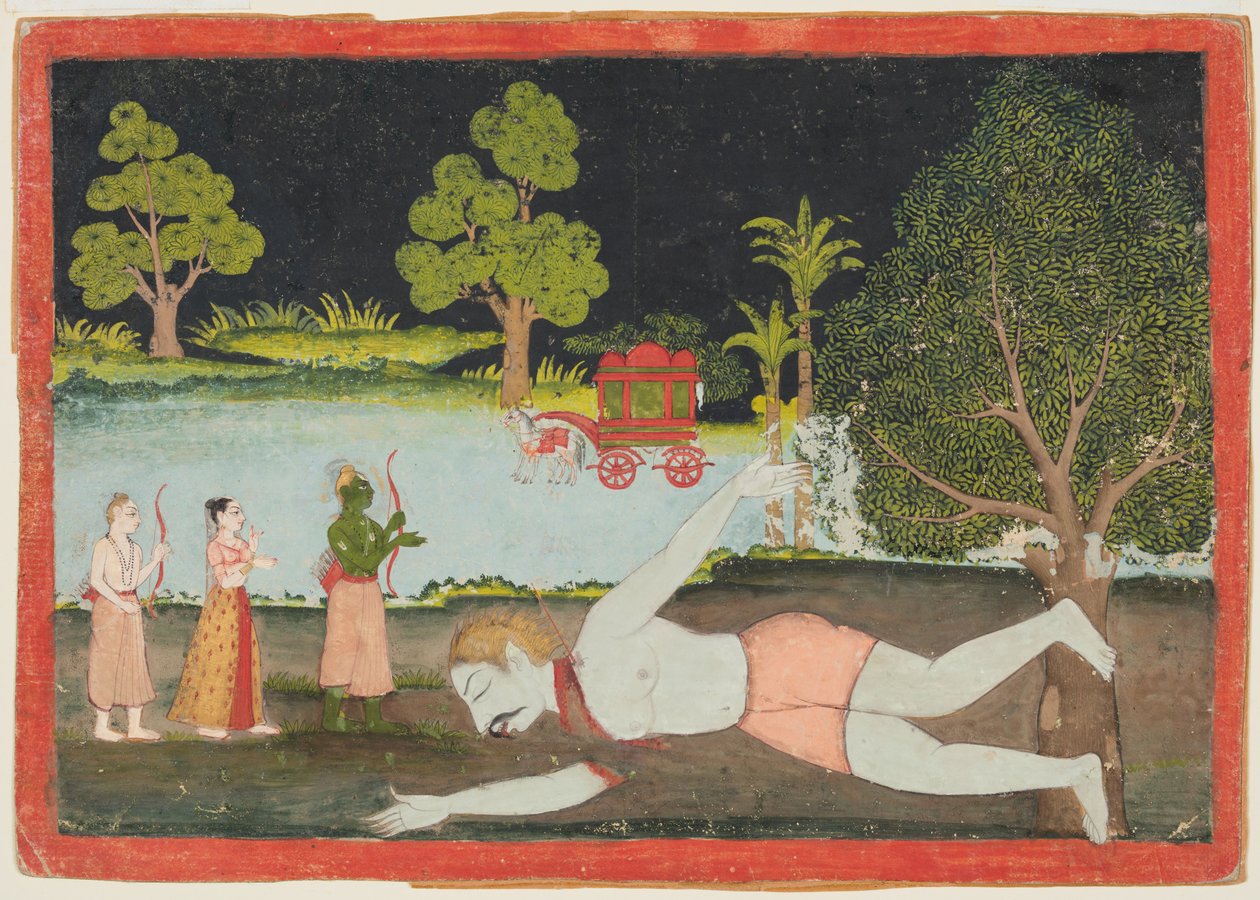 Rama i Lakszmana zabijają demonicznego giganta Viradhę z Ramajany autorstwa Unknown artist