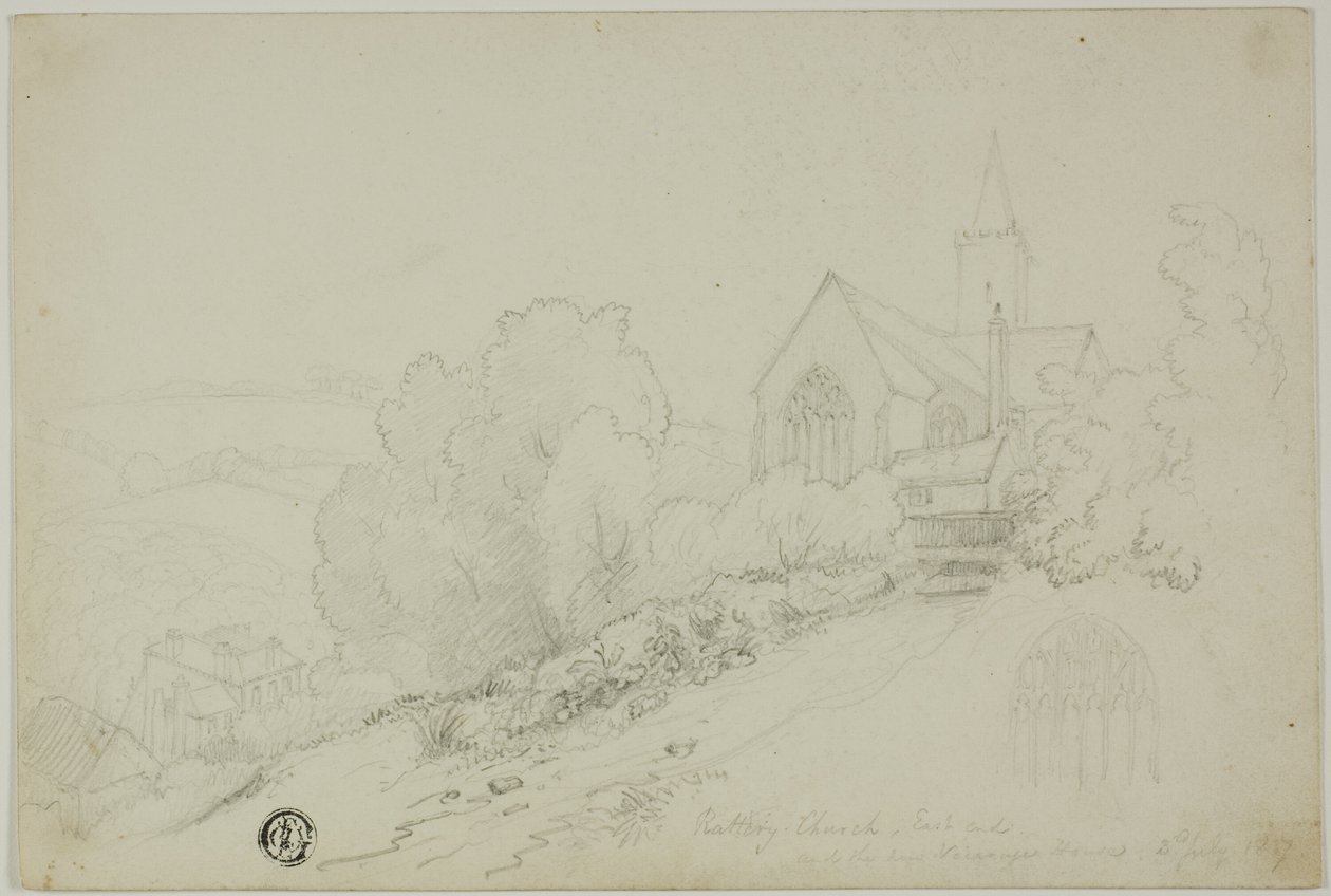 Rattery Church, East End i nowy dom plebanii autorstwa Unknown artist