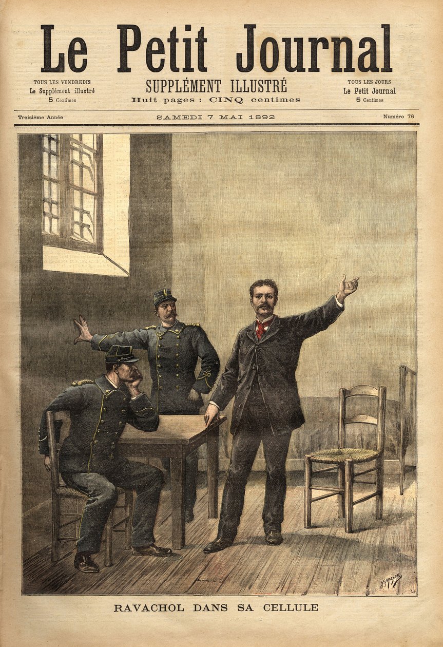 Ravachol (1859-1892 lub Francois Claudius Koenigsberg) w swojej celi, po przesłuchaniu na posiedzeniu 26 kwietnia autorstwa Unknown artist