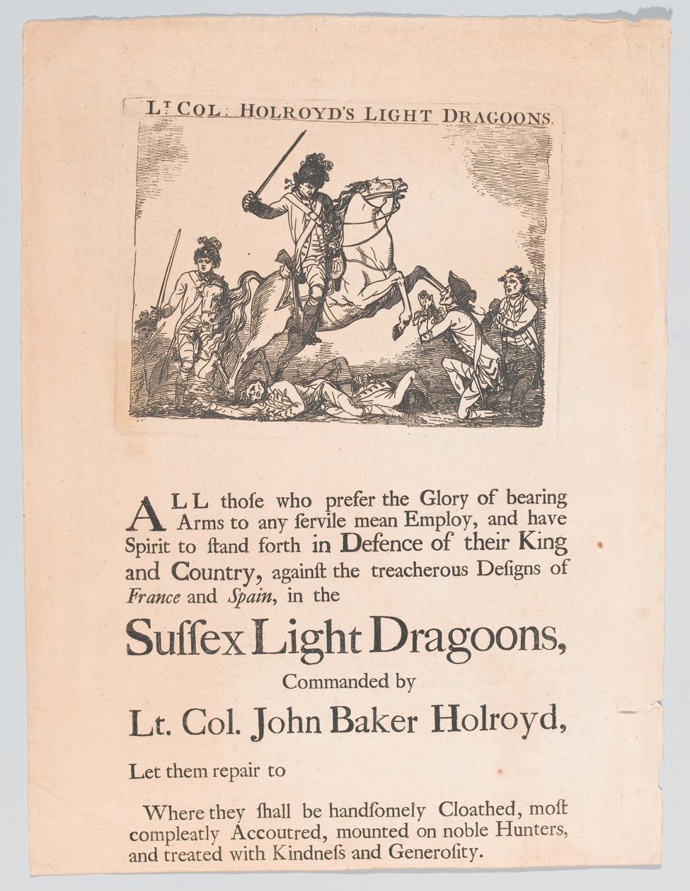 Plakat rekrutacyjny do lekkich dragonów podpułkownika Holroyda, 1780 ok. autorstwa Unknown artist