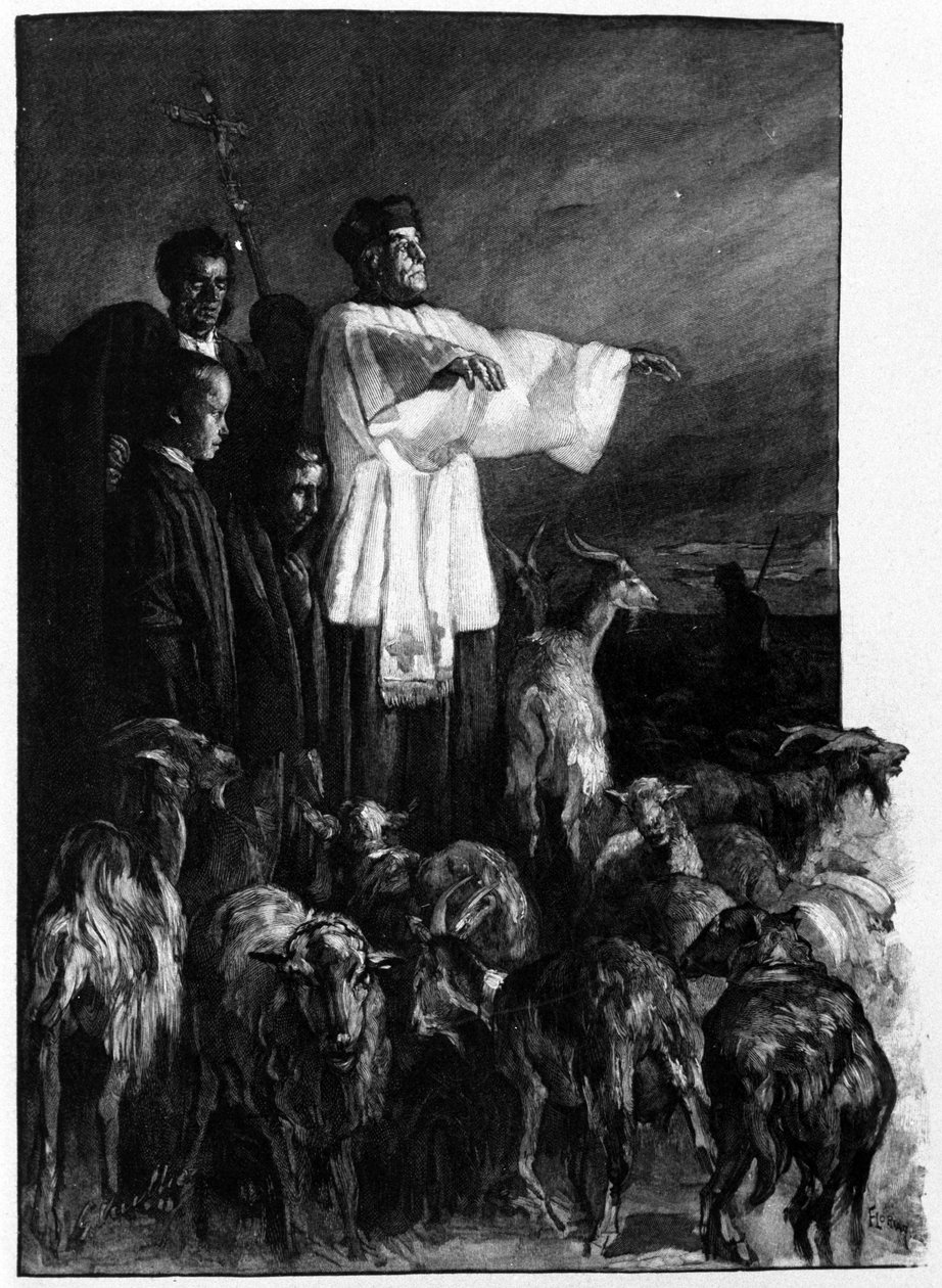 Obrzędy religijne: Ceremonia egzorcyzmów na rynku w nocy Wniebowstąpienia. Sycylia Grawerowanie z XIX wieku autorstwa Unknown artist