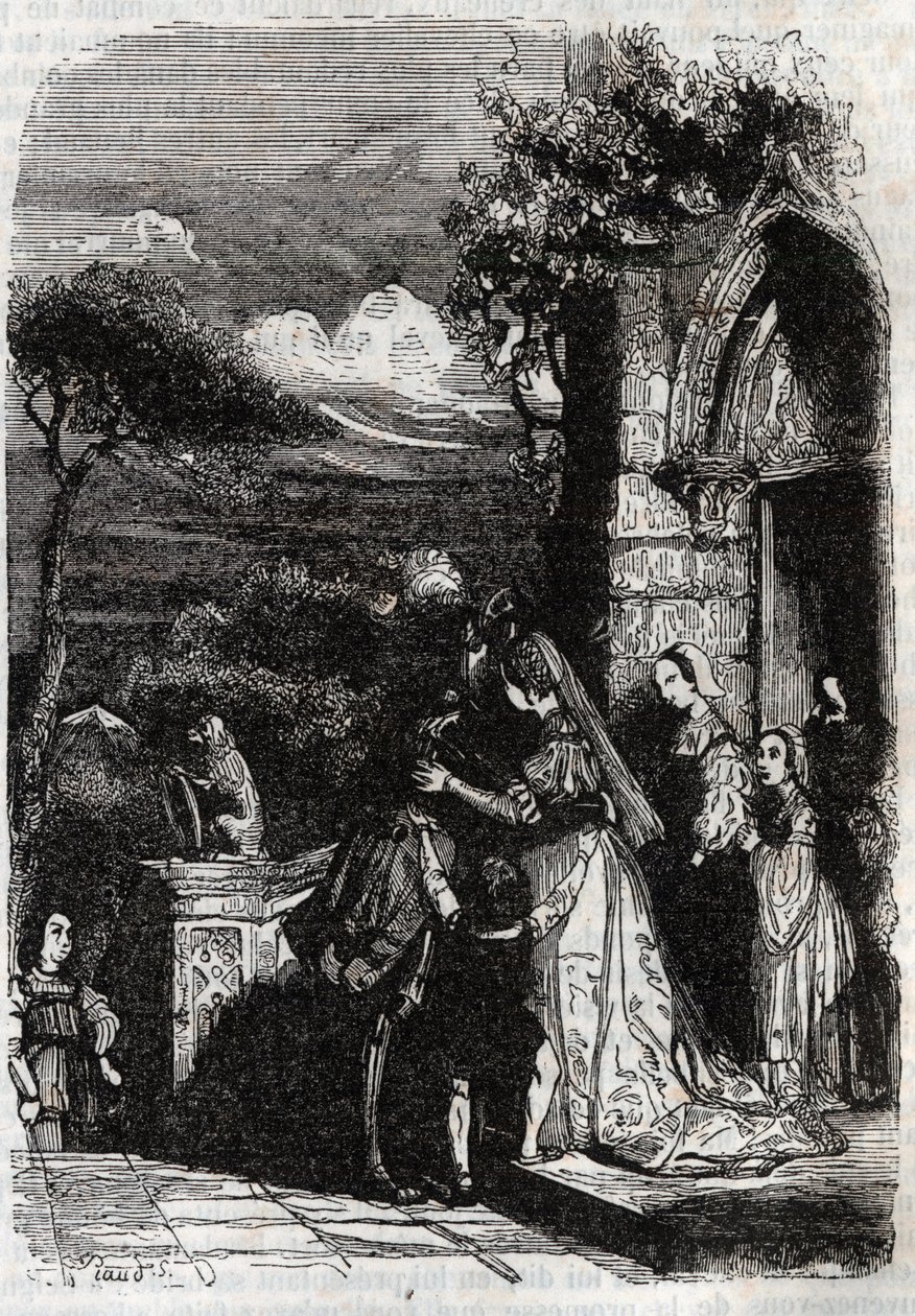 Renaud powracający do rodziny - rycina z 1851 roku z „Wściekły Rolanda” autorstwa Unknown artist