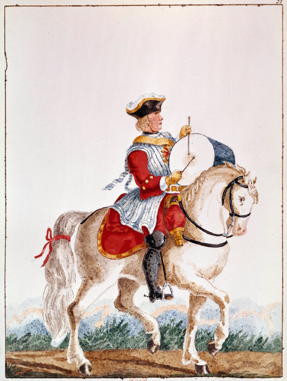 Reprezentacja francuskiego muszkietera z okresu Ludwika XV. Gwasz z XVIII-wiecznego Paryża, B.N. autorstwa Unknown artist