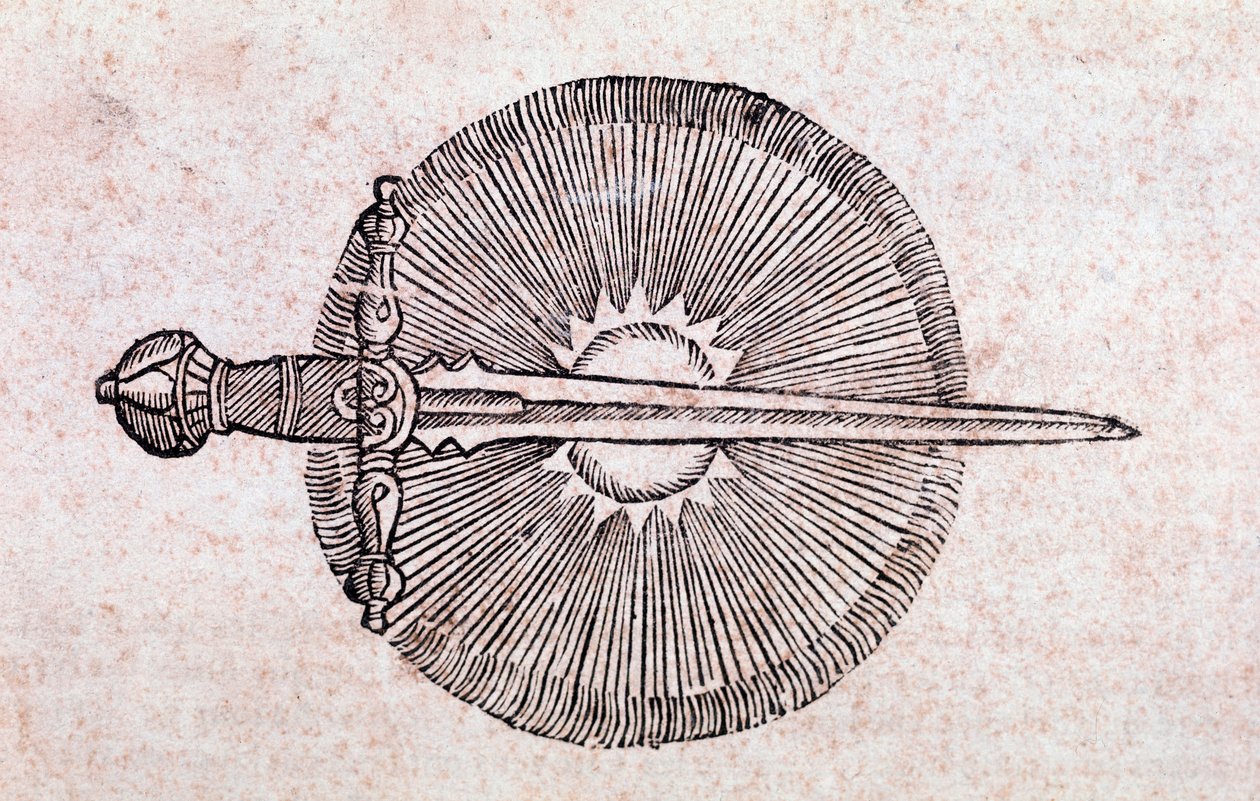 Przedstawienie komety jako miecza przebijającego niebo (Grawerunek) autorstwa Unknown artist