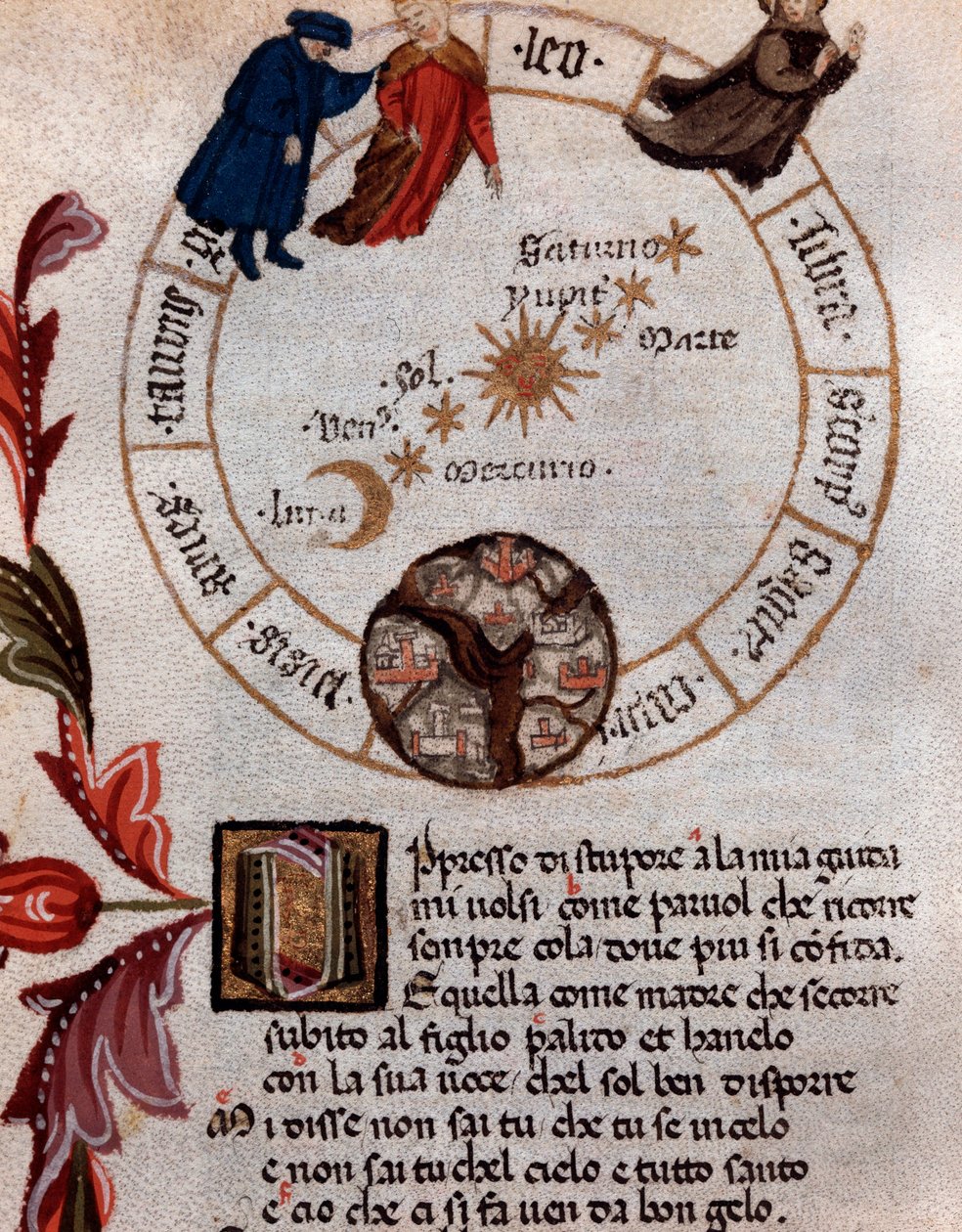 Reprezentacja włoskiego poety Dantego Alighieri i systemu ptolemejskiego - Miniatura autorstwa Unknown artist