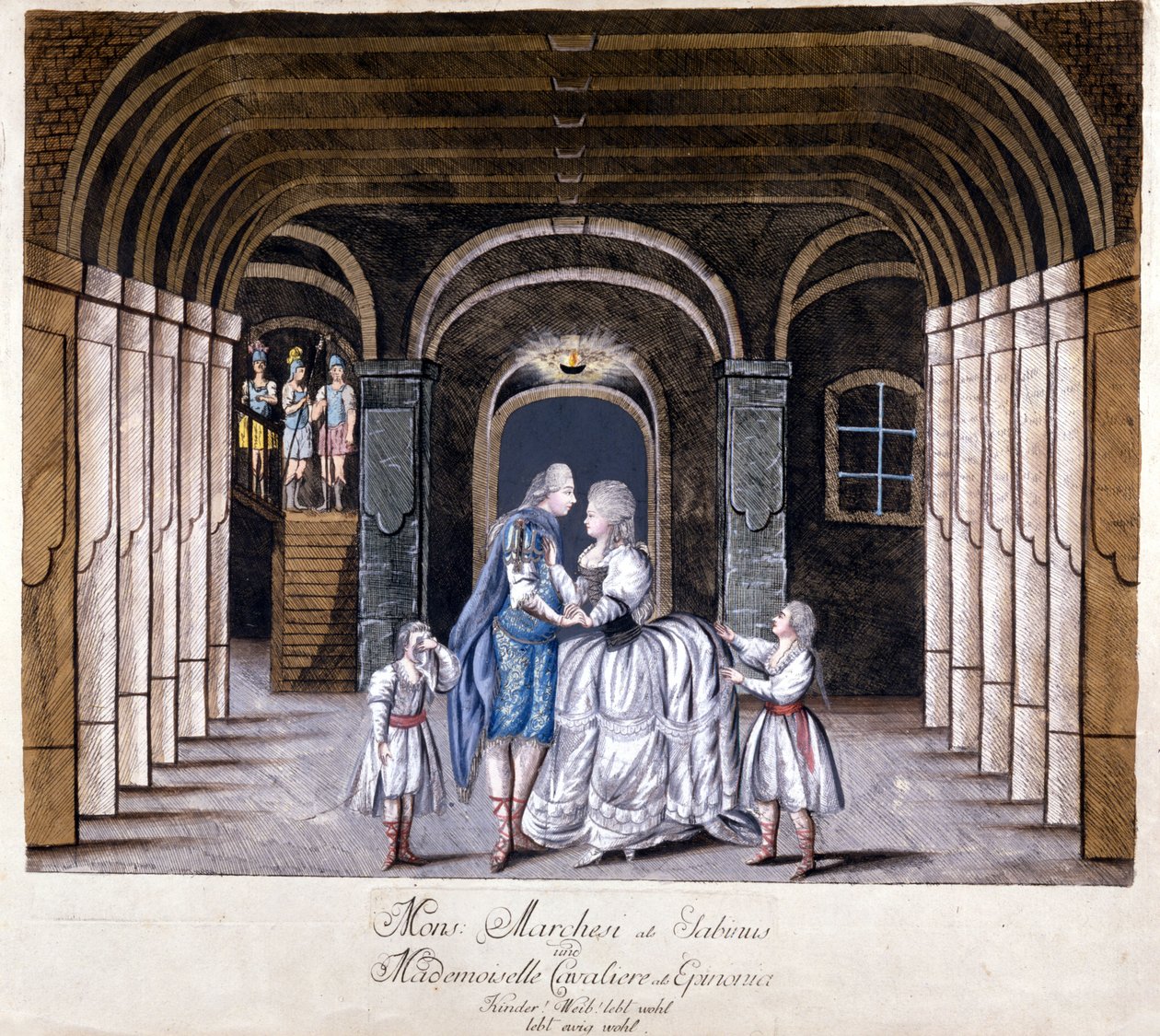 Reprezentacja opery „Giulio Sabino” Giuseppe Sarti (1729-1802) w Wiedniu w 1785 roku. Na scenie Caterina (Katharina) Cavalieri i kastrat Luigi Marchesi. Mediolan autorstwa Unknown artist