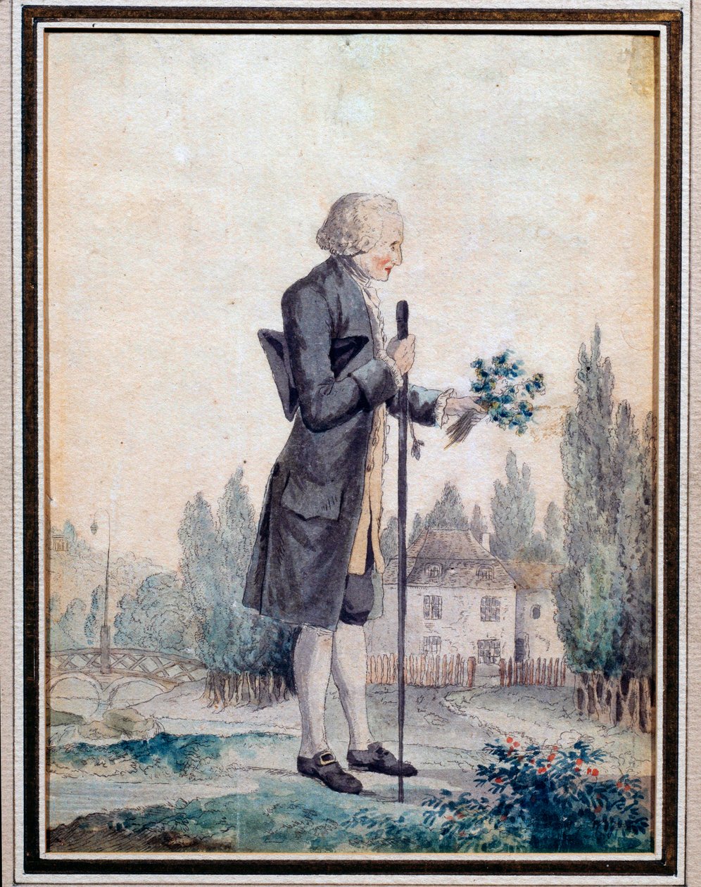 Reprezentacja filozofa Jeana Jacquesa Rousseau (1712-1778) zbierającego kwiaty w Ermenonville. Akwarela z XVIII wieku. Paryż, Muzeum Carnavalet autorstwa Unknown artist