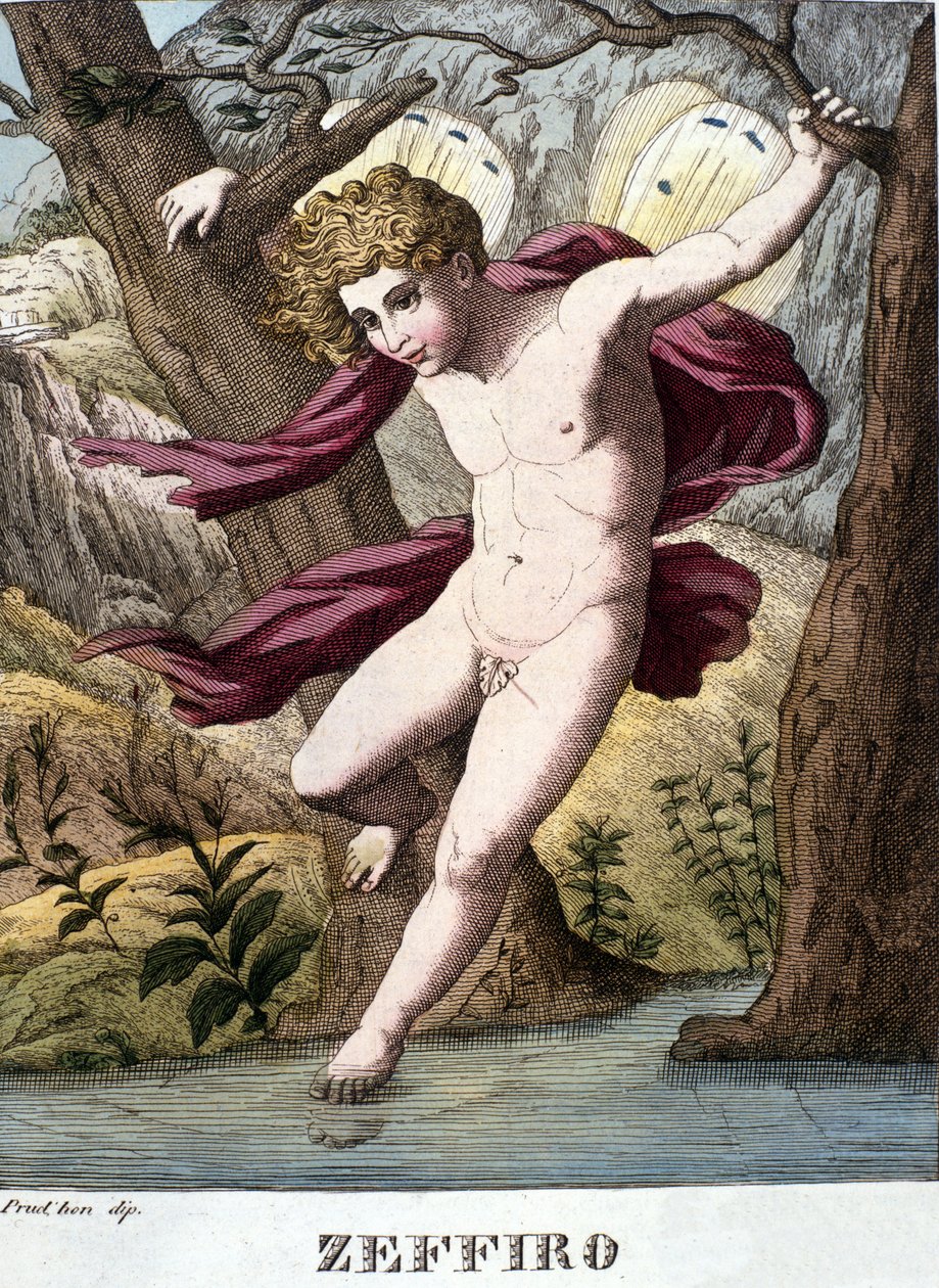 Reprezentacja boga wiatru Zefir (zefir). Talerz zaczerpnięty z „Słownika mitologii” 1888 autorstwa Unknown artist