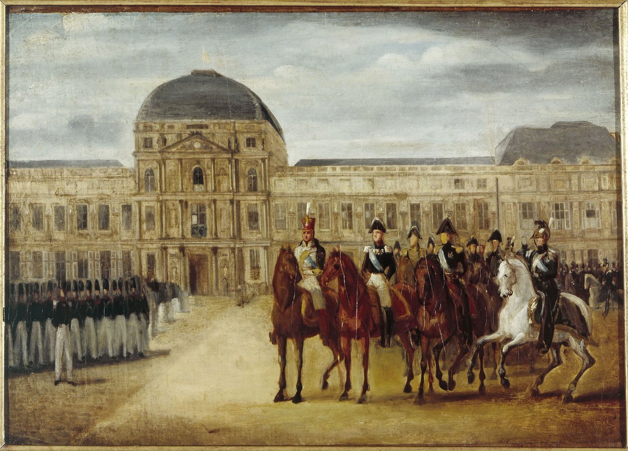 Przegląd przed Château des Tuileries, około 1820 r. Obecna 1. dzielnica, między 1815 a 1825 r. (olej na płótnie) autorstwa Unknown artist