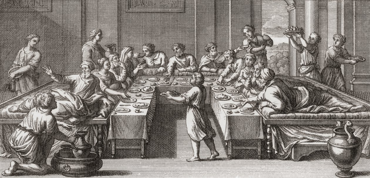 Rzymskie triclinium, czyli jadalnia ze stołem i kanapami autorstwa Unknown artist