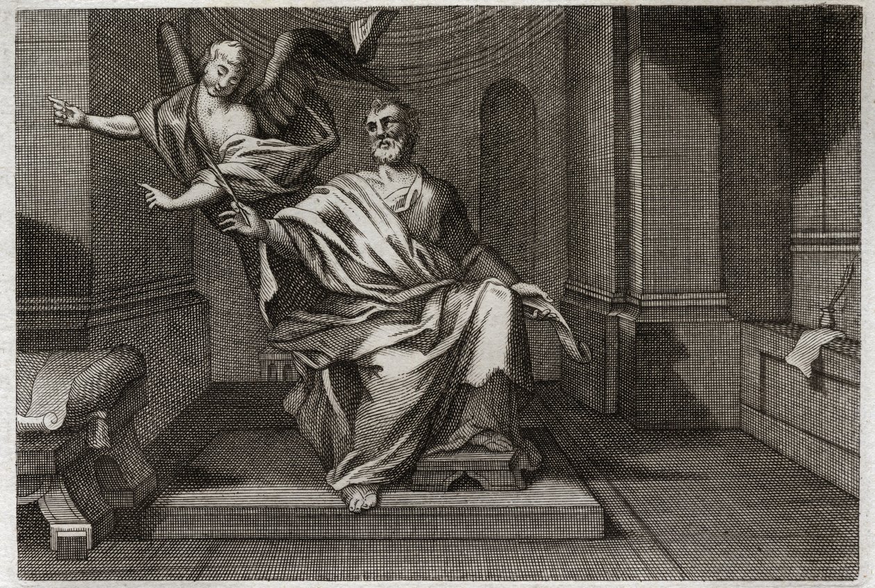 Biblia Royaumont, Nowy Testament: Ewangelista św Mateusza z Aniołem. Ilustracja z 1811 roku. autorstwa Unknown artist