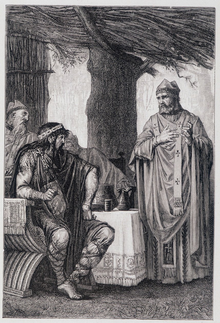Święty Grzegorz z Tours (538-594) sprzeciwił się Chilpericowi I (539-584) królowi Neustrii. autorstwa Unknown artist