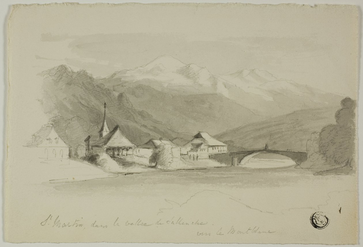 Saint Martin, w dolinie Sallenche, patrząc w kierunku Mont Blanc autorstwa Unknown artist