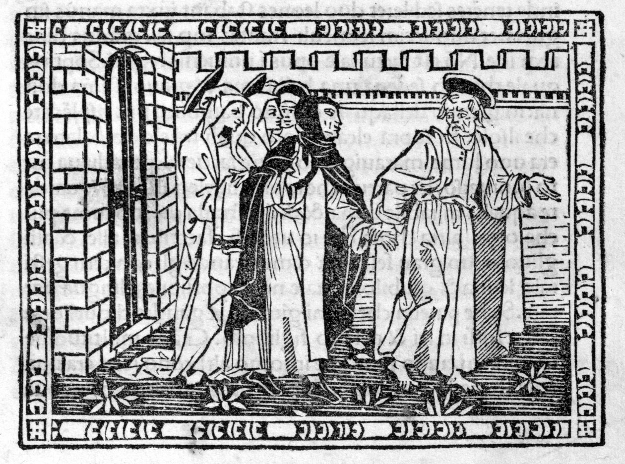 Święty Piotr prowadzony przez rękę Savonarola (Jerome Savonarola) (1452 - 1498) - w „”Kompendium Objawień””, inkunabule z 23.04.1496. autorstwa Unknown artist