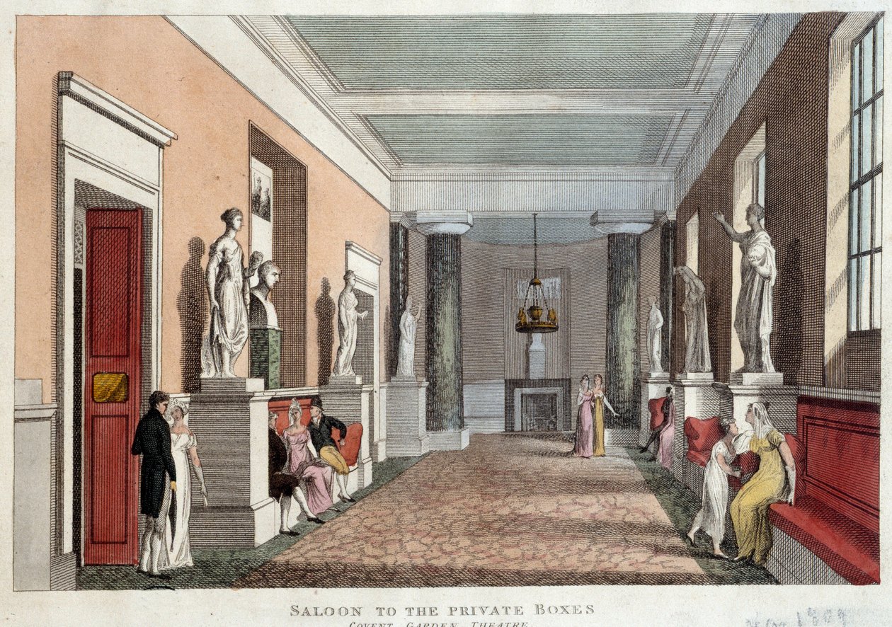 Salon prowadzący do prywatnych loży teatru Covent Garden. Rycina z 1809 r. Paryż, Sztuka dekoracyjna autorstwa Unknown artist
