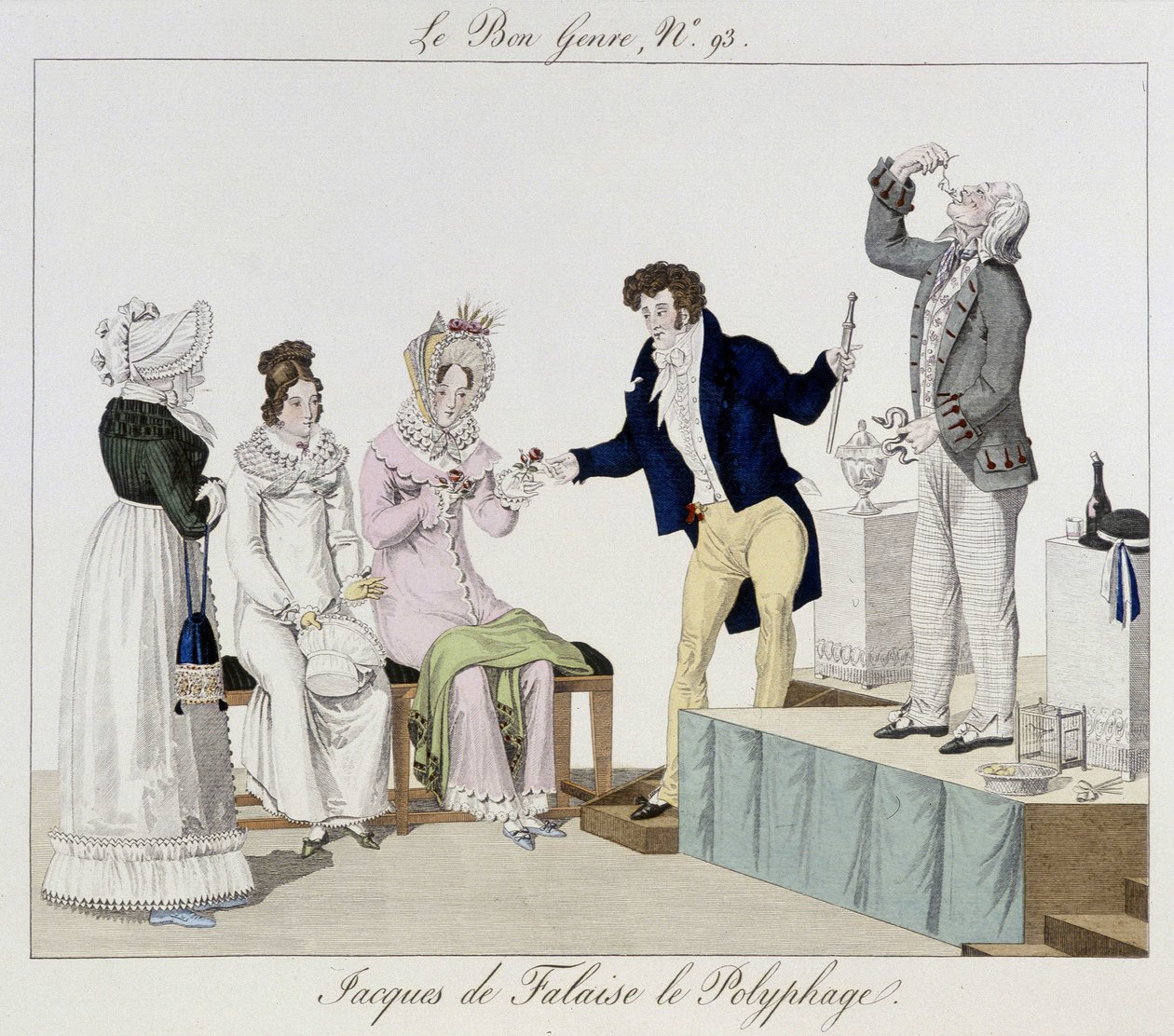 Saltimbanque: Jacques de Falaise polifag (połyka wszystko, żywe zwierzęta...) - w „”Le bon gatunek””, deb. 19 wiek autorstwa Unknown artist
