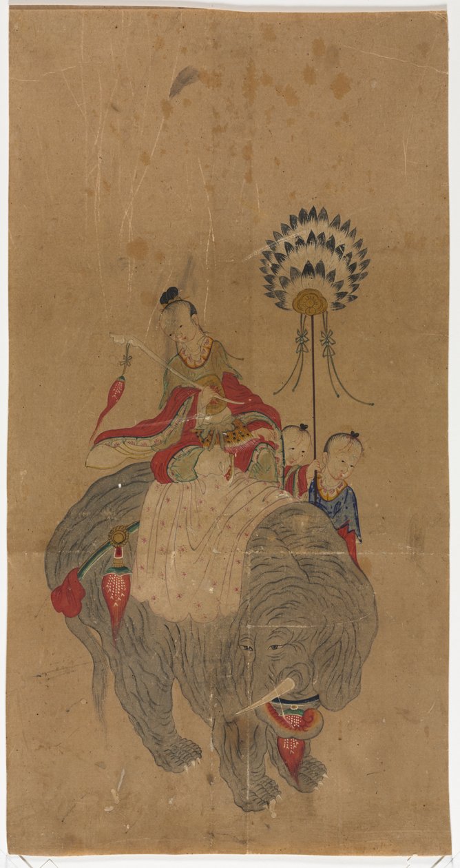 Samantabhadra na słoniu z dwoma opiekunami autorstwa Unknown artist