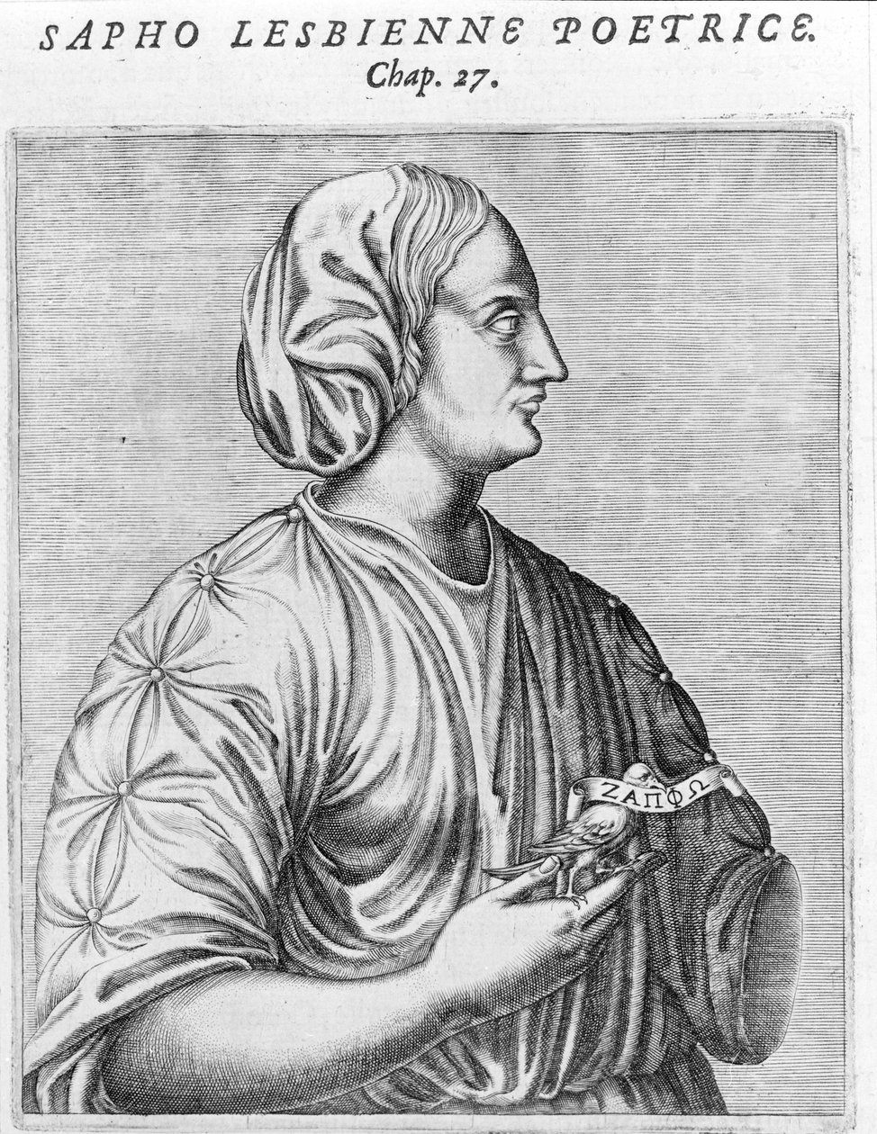 Sapho (Sappho) poetka i lesbijka. Grawerowanie XVIII wieku. autorstwa Unknown artist