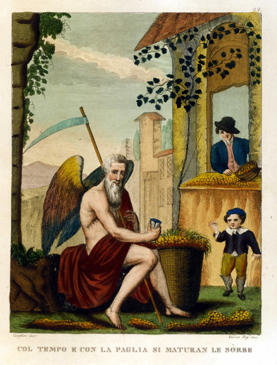 Przysłowia: „Z czasem i obrzeżem słomy nefle i żołędzie” (czas wszystko zamula), Ilustracja ze zbioru przysłów. 19 wiek autorstwa Unknown artist