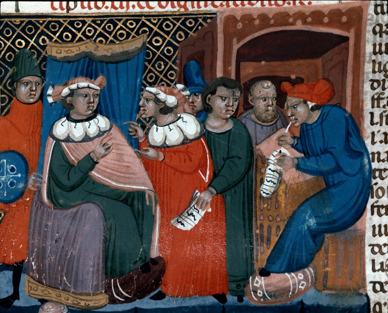 Scena Procesu Miniatura zaczerpnięta z Kodeksu Justyniana (Codex Justinianus), zbioru praw i instytucji wydanych za cesarza rzymskiego Bizancjum Justyniana I (483-565) autorstwa Unknown artist