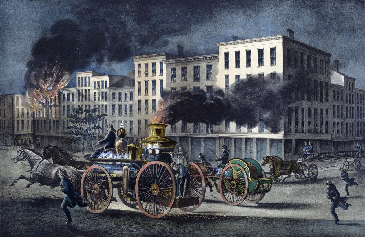 Scena codziennego życia amerykańskich strażaków autorstwa Unknown artist