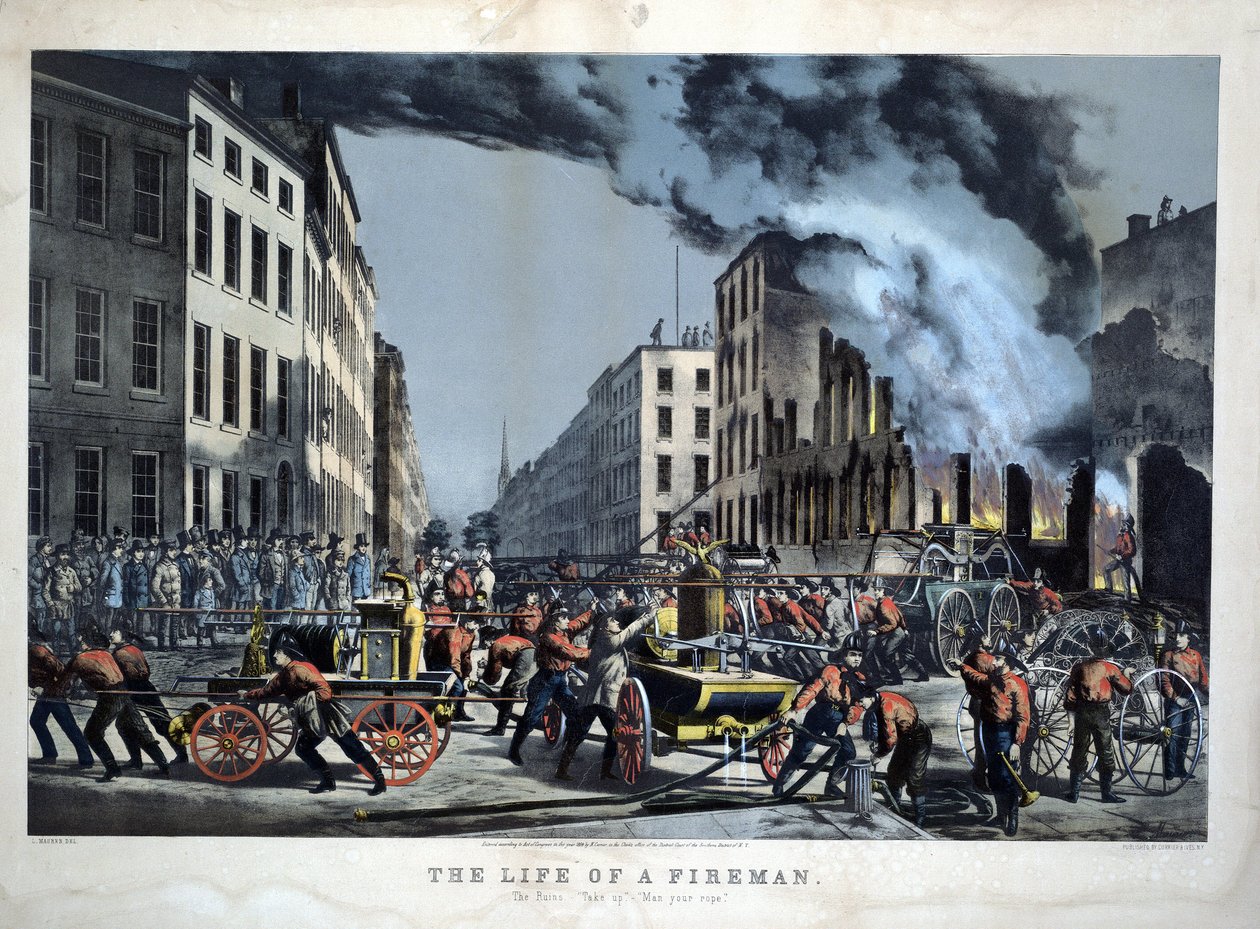 Scena codziennego życia amerykańskich strażaków autorstwa Unknown artist