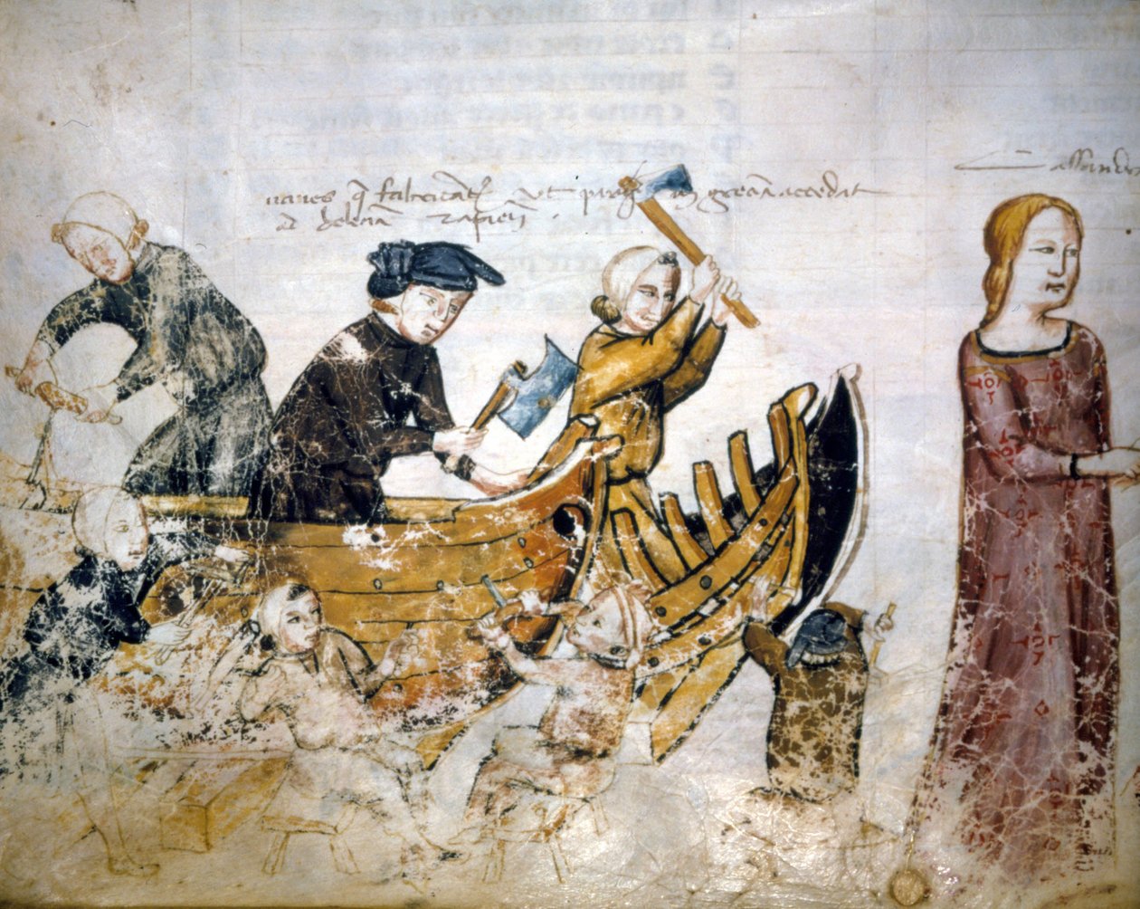 Scena budowy statków w XIII wieku. autorstwa Unknown artist