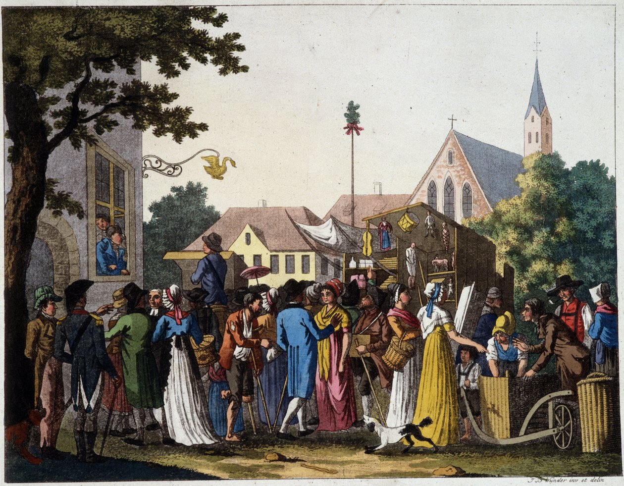 Scena chodzenia w XVIII wieku - rycina autorstwa Unknown artist