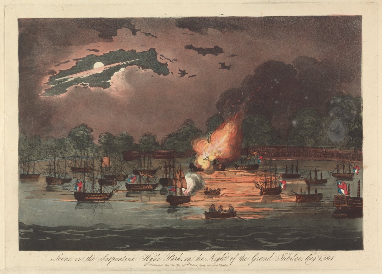 Scena na Serpentynie, Hyde Park w noc Wielkiego Jubileuszu, 1 sierpnia 1814 r. autorstwa Unknown artist