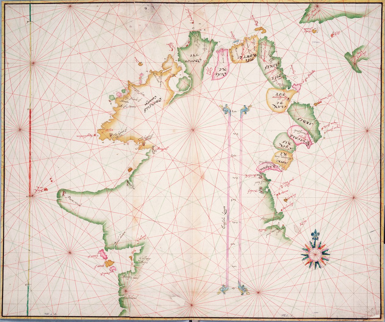 Mapa morska północnego wybrzeża Irlandii, ok. 1600 r. (papier, płótno) autorstwa Unknown artist