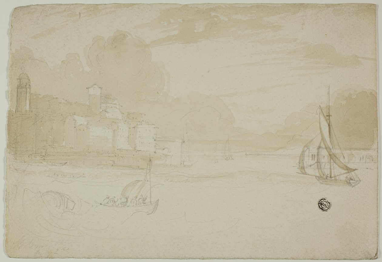 Port morski z łodziami rybackimi autorstwa Unknown artist