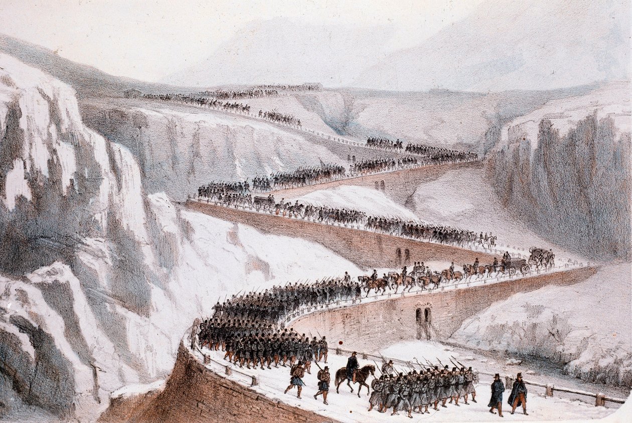 Druga włoska wojna o niepodległość: przejście Moncenisio przez armię francuską w dniu 29 kwietnia 1859 (druk) autorstwa Unknown artist