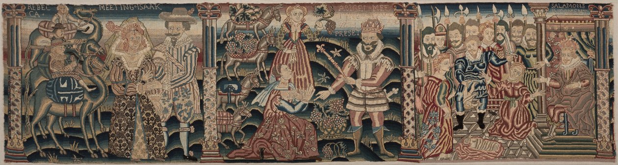 Fragment haftowanego fryzu: Rebeka spotykająca Izaaka, Abigail spotykająca Dawida z prezentem, Sąd Salomona autorstwa Unknown artist