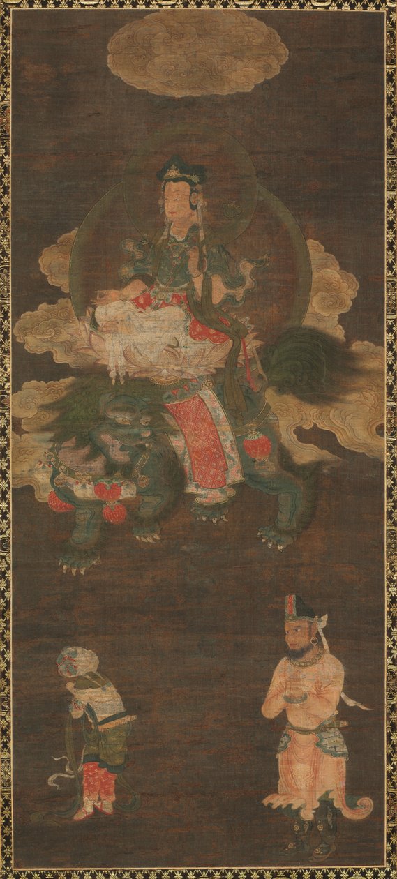 Triada Siakjamuniego: Budda z udziałem Mandziuśriego i Samantabhadry (Bodhisattwy z lwem) autorstwa Unknown artist