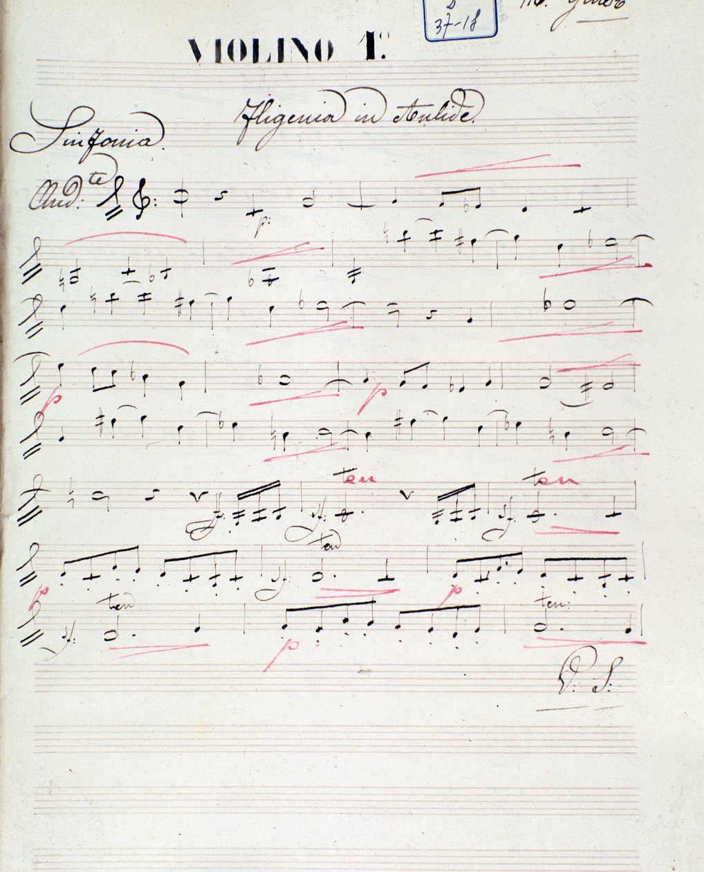 Karta nutowa na pierwsze skrzypce Ifigenie en Aulide, opera C. W. Glucka, ok. 1774 autorstwa Unknown artist