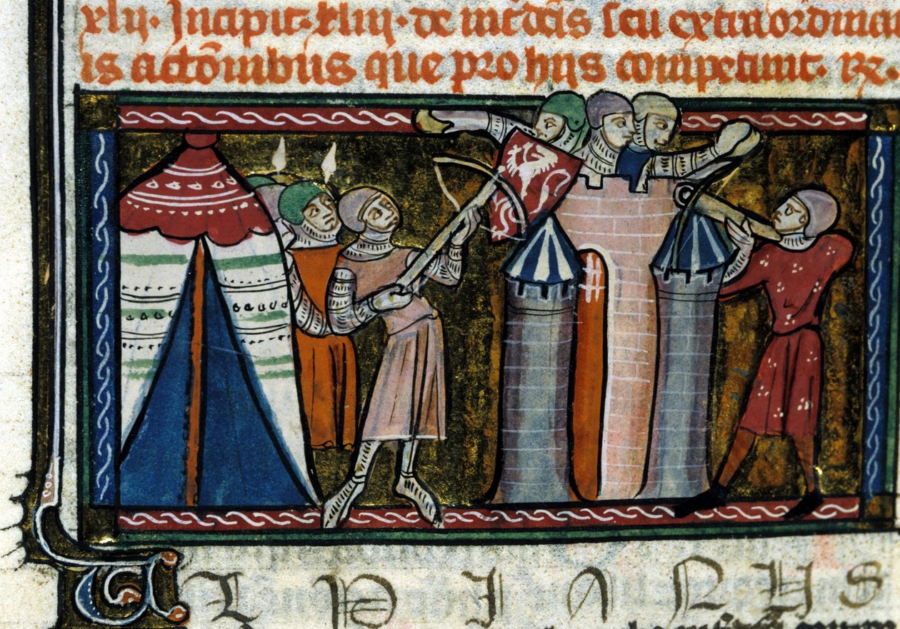 Oblężenie zamku. Miniatura z XIII-wiecznego rękopisu. Mediolan, Biblioteca Trivulziana. autorstwa Unknown artist