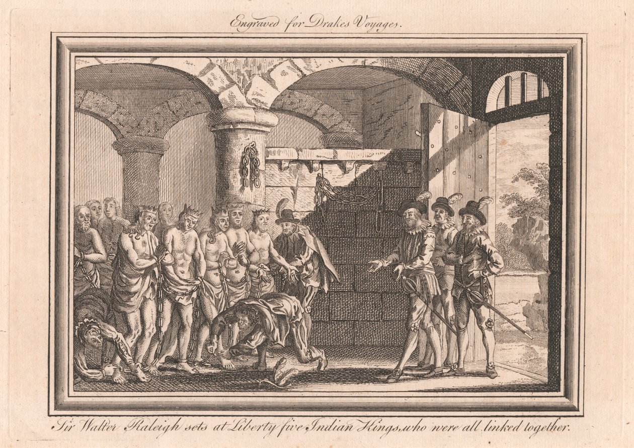 Sir Walter Raleigh estabelece em Liberty Five Indian Kings, que estavam todos ligados entre si polonês autorstwa Unknown artist