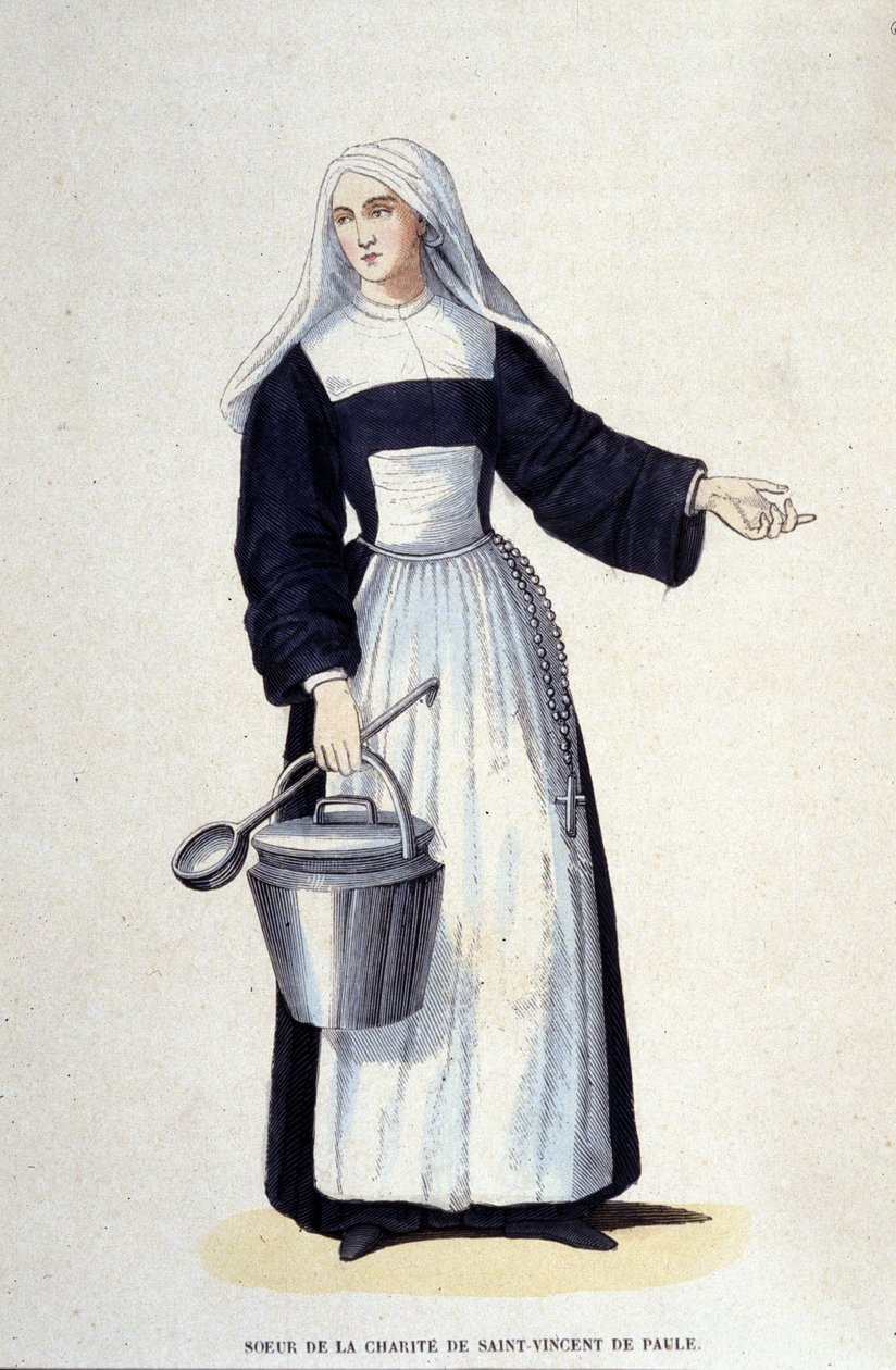 Siostra Miłosierdzia św. Wincentego a Paulo. Rycina z albumu na zakony, Paryż autorstwa Unknown artist