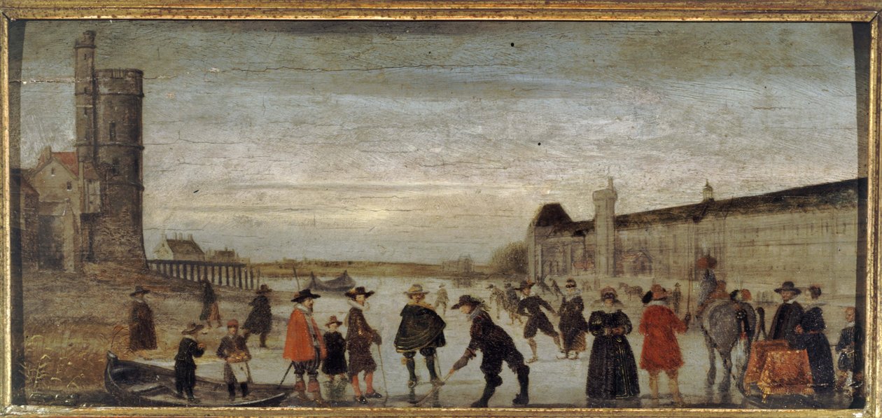 Łyżwiarze na Sekwanie w 1608 roku, około 1608 (olej na drewnie) autorstwa Unknown artist