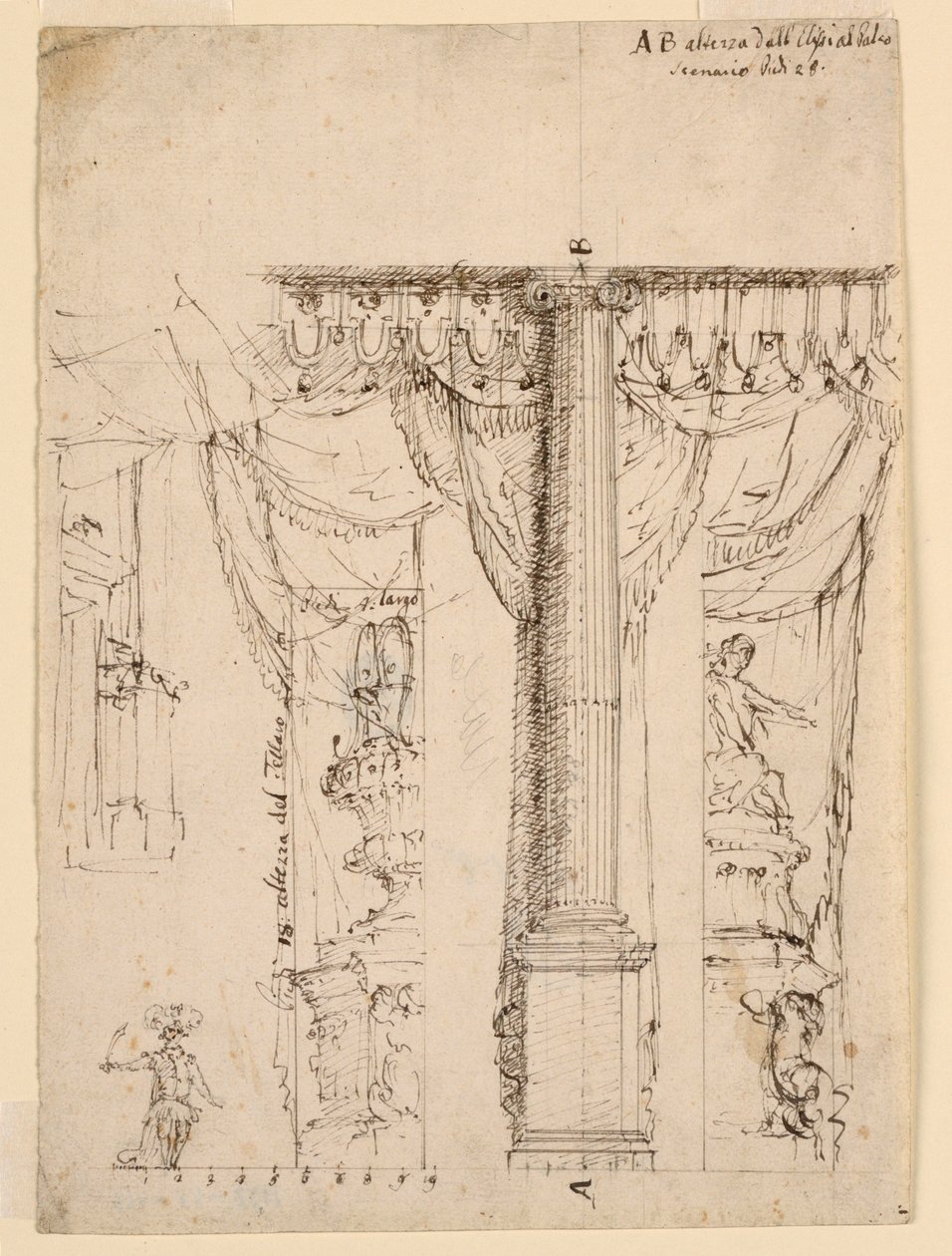 Szkic trzech skrzydeł bocznych z częścią ramy proscenium autorstwa Unknown artist