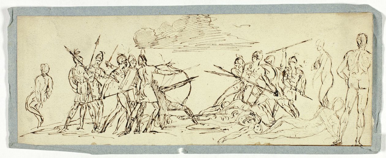 Szkic sceny bitewnej (rekto); Fregata (verso) autorstwa Unknown artist