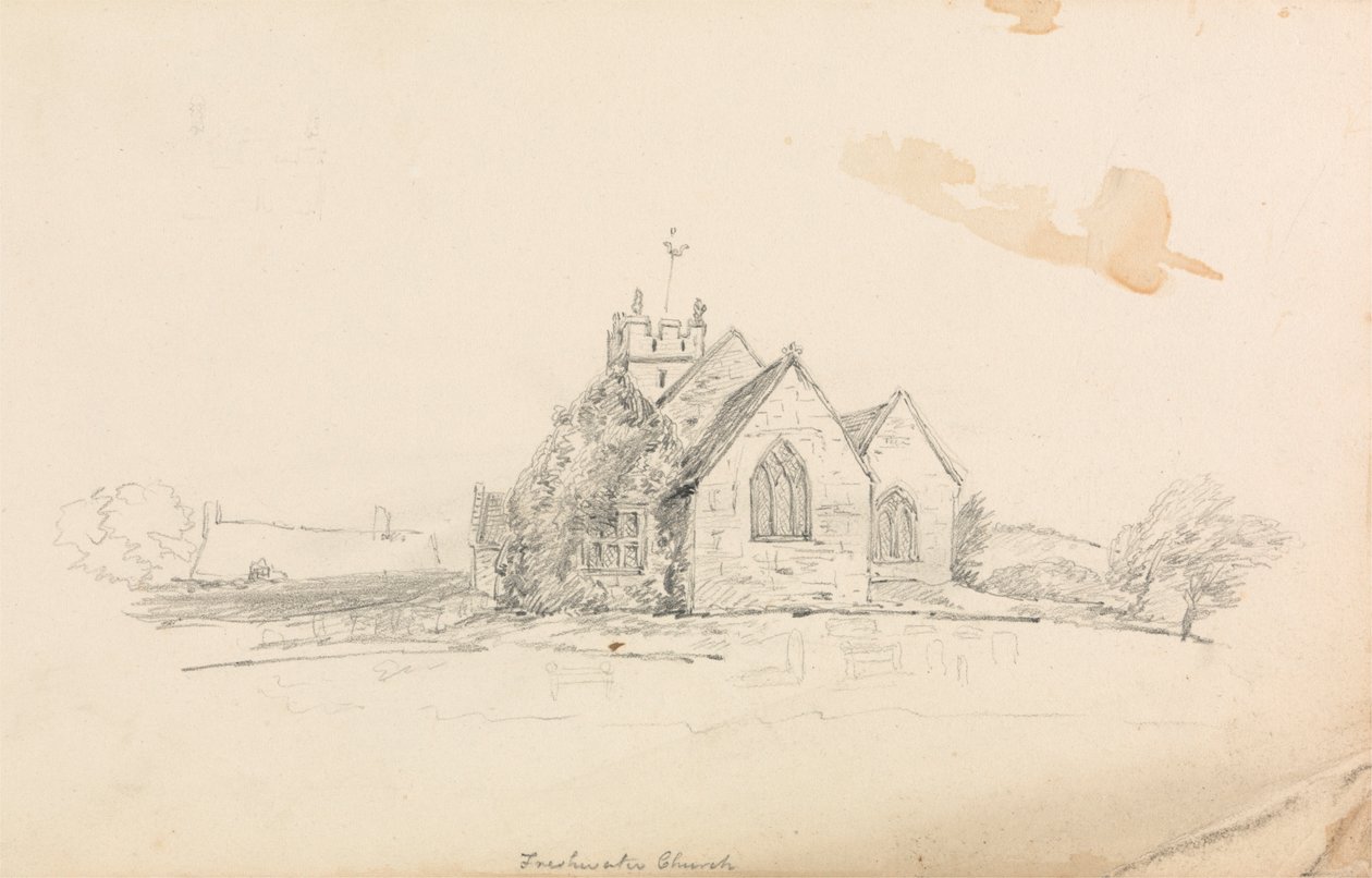 Esboço de uma Pequena Igreja Rural; esboço de um polidor de navios autorstwa Unknown artist