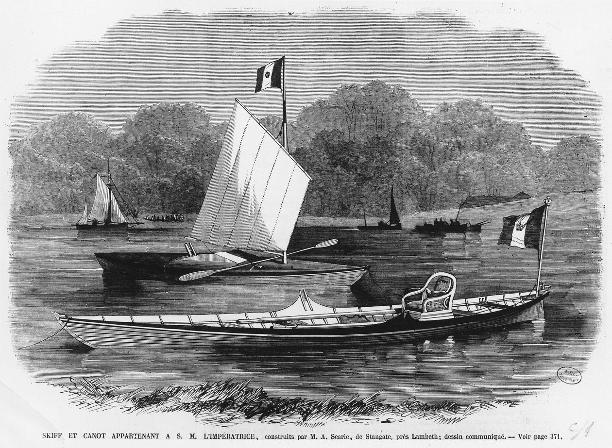 Skiff i canoe obok imperatrice, zbudowany przez M.A. Searle de Stangate koło Lambeth - grawerowanie autorstwa Unknown artist