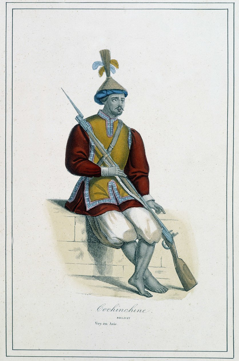 Żołnierz zbroi Cochinchinea - w „Różnych ludach ziemi” opata Paula Jonhanneauda, Librairie des Bons livres autorstwa Unknown artist