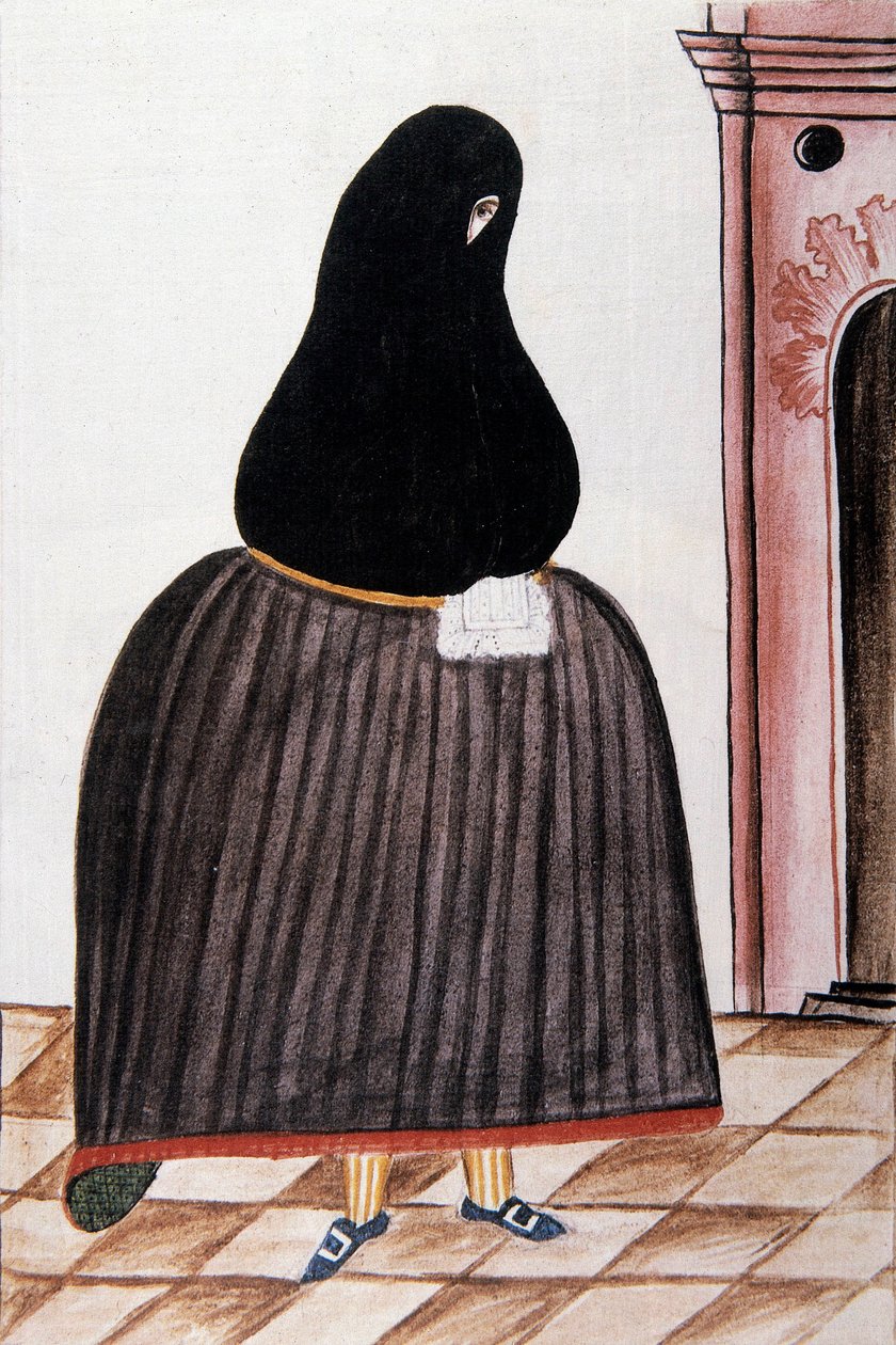 Hiszpanka nosząca łupek zakrywający twarz, z „Trujillo del Peru” lub „Codex Martinez Companion”, autorstwa Baltazara Martineza Companion i Bujanda, biskupa Trujillo (1782-1785) autorstwa Unknown artist